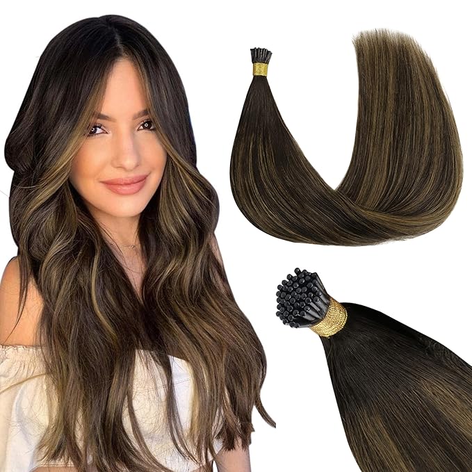GOO GOO I Tip Hair Extensions, Real Human Hair, 22inch 50g, Cold Fusion, Invisible Remy, 2/6/2 Balayage Dark Brown to Chestnut Brown