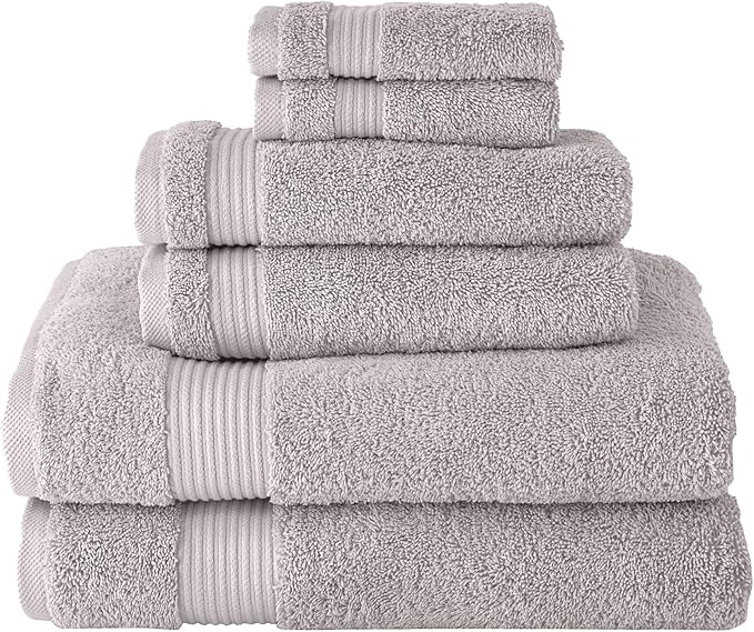 Classic Turkish Towels CTT - Luxury 6 Piece Towel Set, 100% Turkish Cotton, Quick Drying, Highly Absorbent & Comfy, Includes 2 Bath Towels, 2 Hand Towels & 2 Washcloths | (Light Grey)