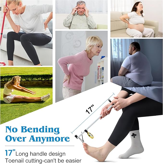 Long Handled Toenail Clippers Wide Jaw Opening, Free Bending, for Thick Nails, for The Seniors, Overweight, Disabled with Arthritis, Easy Reach Pedicure Auxiliary Tools (17" with Magnifier)