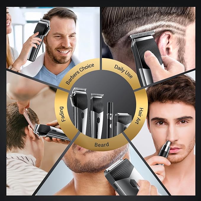 4 in 1 Hair Clippers for Men, Professional Hair Clippers, Beard Trimmer& Rechargeable Shaver Set, Metal T-Blade, LED Display, Barber Hair Cutting Kit for Men Grooming & Gifts, (Black)