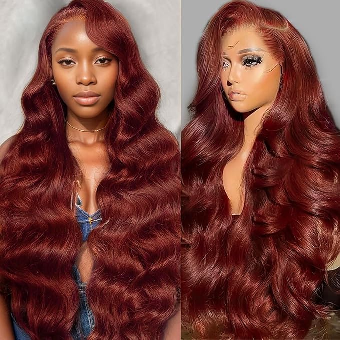 26 Inch Reddish Brown Wig Human Hair 13x6 Body Wave Lace Front Wigs HumanHair 200% Density HD Transparent 33# Lace Frontal Wigs Pre Plucked With Baby Hair Brownish Red Wig For Women