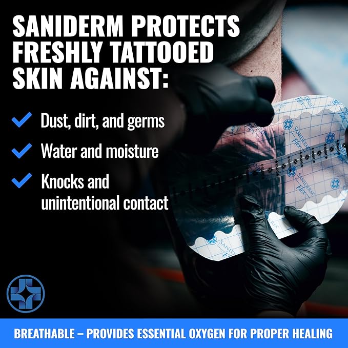 Saniderm - Flex Tattoo Aftercare Bandage Roll - Ultra-Flexible, Waterproof, Sterile Tattoo Wrap for Fast Healing & Protection - 10.2" x 8 yd