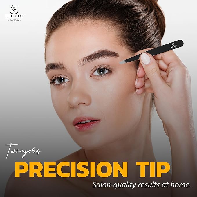 The Cut Factory 4.5" Facial Hair Scissors for Women & Eyebrow Scissors with Slanted Tweezer – Precision Trimming Set for Brows, Peach Fuzz & Detail Grooming
