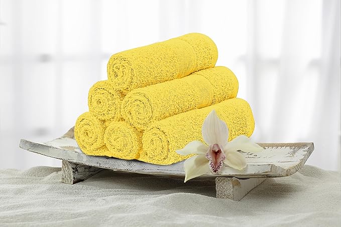 Premium Wash Cloths Pack of 12 (13" x 13") 100% Ring Spun Cotton | Luxury Washcloths | Ultra Soft Face Towels | Highly Absorbent Wash Cloths for face (Yellow)