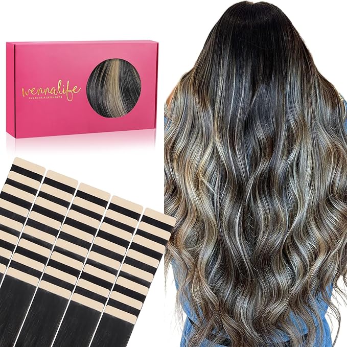 WENNALIFE Tape in Hair Extensions Human Hair, 40pcs 100g 14 inch Balayage Natural Black to Light Blonde Hair Extensions Real Human Hair Straight Tape in Extensions Invisible Human Hair Extensions