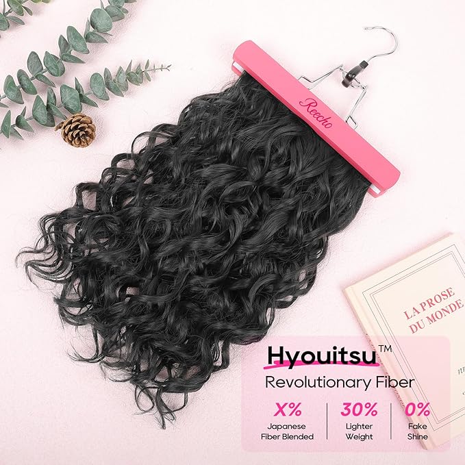 REECHO Curly Hair Extensions, 4PCS 16 inch Clip in Hair Extensions Lace Weft Short Curly Hair Extensions Clip Ins Invisible Natural Hairpieces for Women, Natural Black