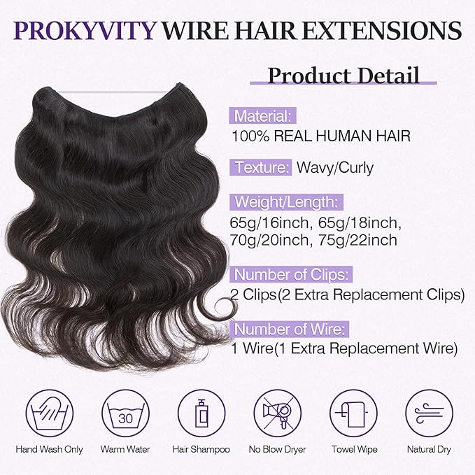 Halo Hair Extensions Real Human Hair,Halo Hair Extension 100% Human Hair,Wire Hair Extensions,Wavy 1B Natural Black 18inch/65g