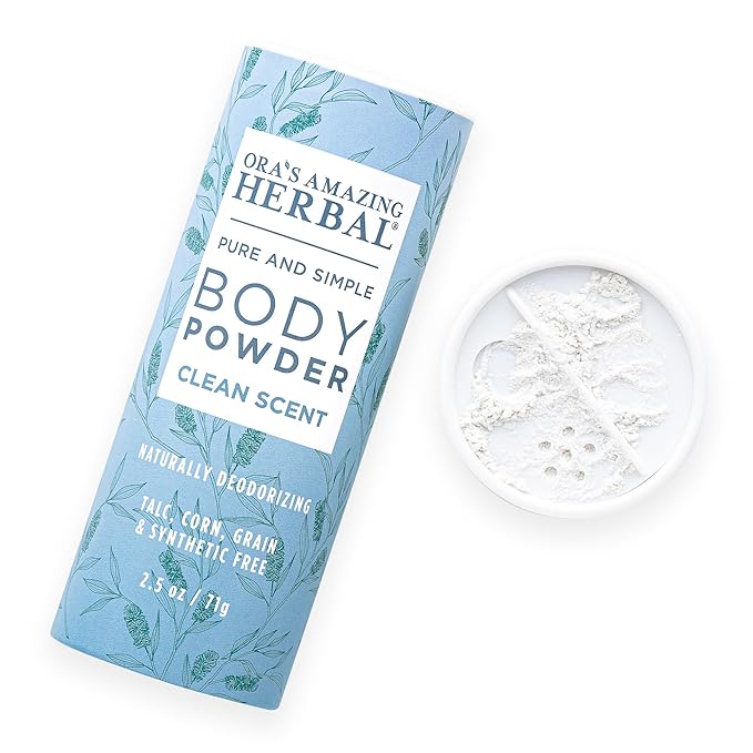 Ora's Amazing Herbal Body Powder for Men and Women, Dusting, Foot Powder, Talc Free, Cornstarch Free, Clean Scent with Essential oils of Lemongrass, Eucalyptus and Spearmint