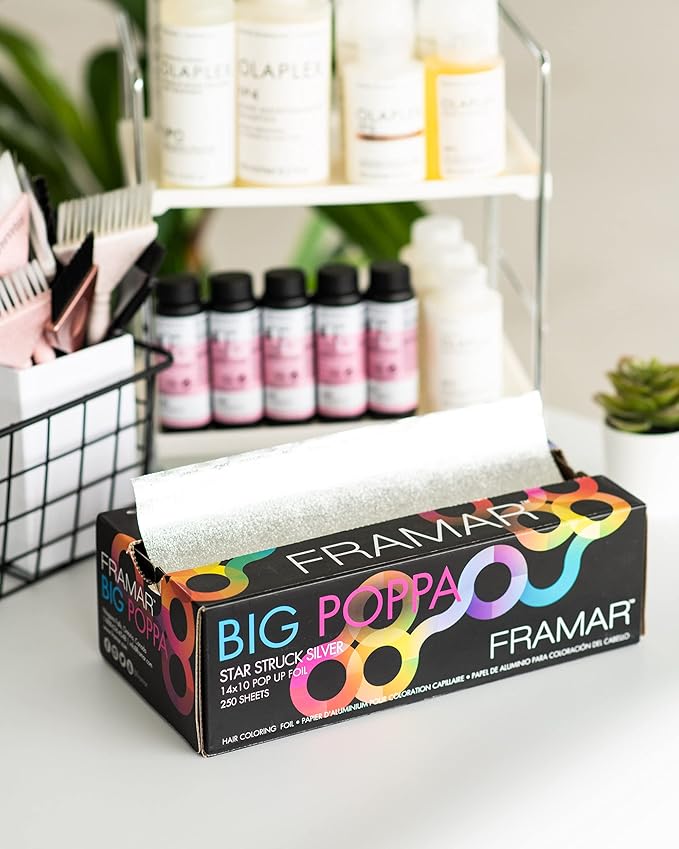 Framar Big Poppa Silver Pop Up Hair Foil - Aluminum Foil Sheets, Hair Foils For Highlighting, Pop Up Foils For Hair Stylist, 250 Pop Up Foil Sheets, Hair Color Supplies – 10x14 inches