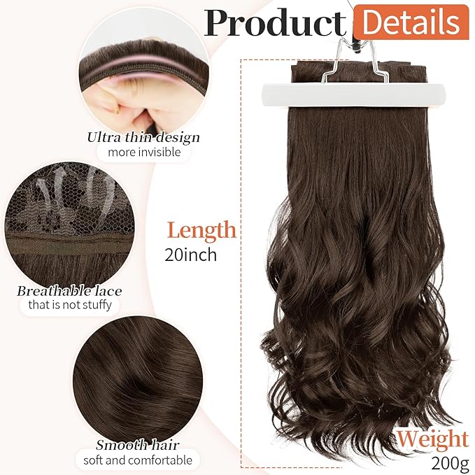 KooKaStyle Clip In Hair Extensions, Natural Long Layered Soft Invisible Synthetic Curly Hairpieces for Women, 4 pcs (20 Inch, Chocolate Brown)