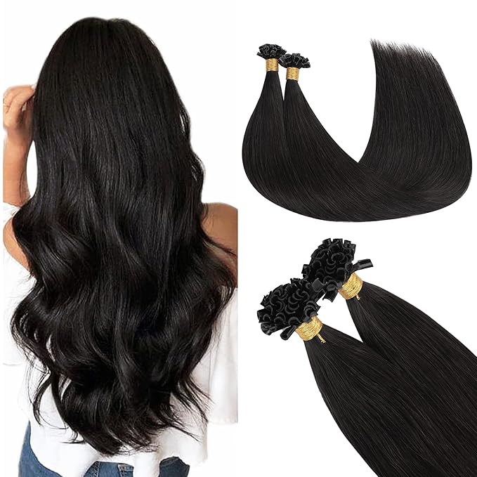GOO GOO U Tip Hair Extensions - 18 Inch 50g 50S Real Human Hair, Hot Fusion Invisible Remy Extensions, 1B Natural Black
