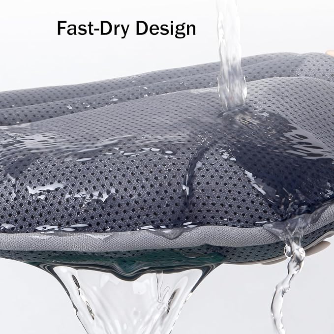 Bath Pillow for Tub - PYRRHIC Luxury Bathtub Pillow 5D Mesh with Neck & Back Support Non-Slip Suction Cups Fast Drying Soft Spa Pillow Relaxing Bath Accessories with Hook Laundry Bag Grey