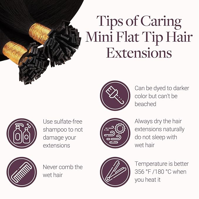 GOO GOO Mini Flat Tip Hair Extensions K Tip, Invisible Hot Fusion Human Hair Extensions, 20inch 50g 63S, 1 Jet Black