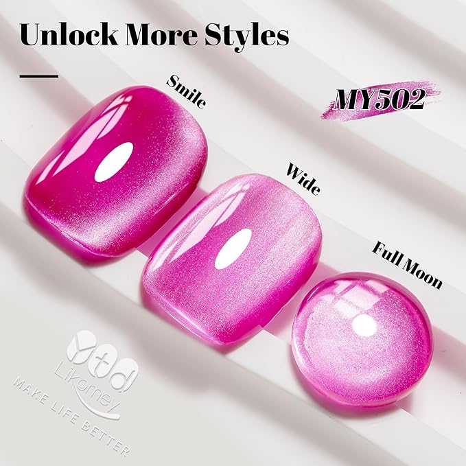 YTD Likomey Cat Eye Gel Nail Polish,Silk Glass 15ml Hot Pink Magnetic Shimmer Glitter Moonlight Jelly Shiny Salon Home Fall Winter UV Color Varnish with Magnet Stick,HEMA Free TPO Free,MY502