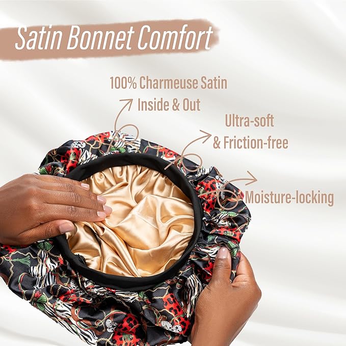 CAPLORD Double Sided Satin Bonnet for Sleeping - Adjustable Silk Sleep Cap for Women and Men