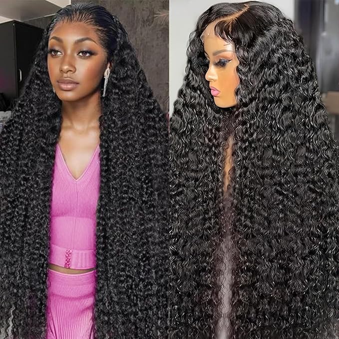 13x6 Deep Wave Lace Front Wigs Human Hair Wigs for Women 180% Density HD Transparent Deep Curly Lace Frontal Wigs Human Hair Pre Plucked with Baby Hair Natural Color 36 Inch
