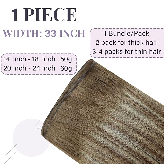 Fshine Genius Weft Hair Extensions Color Chestnut Brown Fading to Platinum Blonde Human Hair Extensions Sew in Remy 60g Long 22 Inch