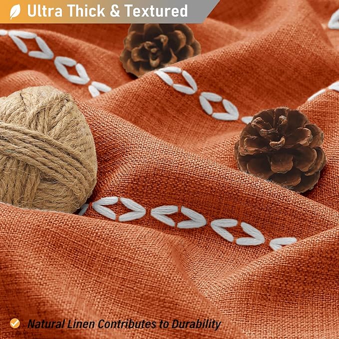 BTTN Boho Farmhouse Shower Curtain - Linen Rustic Heavy Duty Striped Fabric Shower Curtain Set with Tassel, Bohemian Vintage Country Cloth Shower Curtains for Bathroom，Orange，72"W x 78"L (Pack of 1)