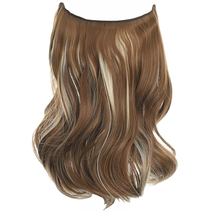 Invisible Wire Hair Extensions Transparent Wire Adjustable Size 4 Secure Clips Long Wavy Curly Secret Hairpiece 14 Inch for Women