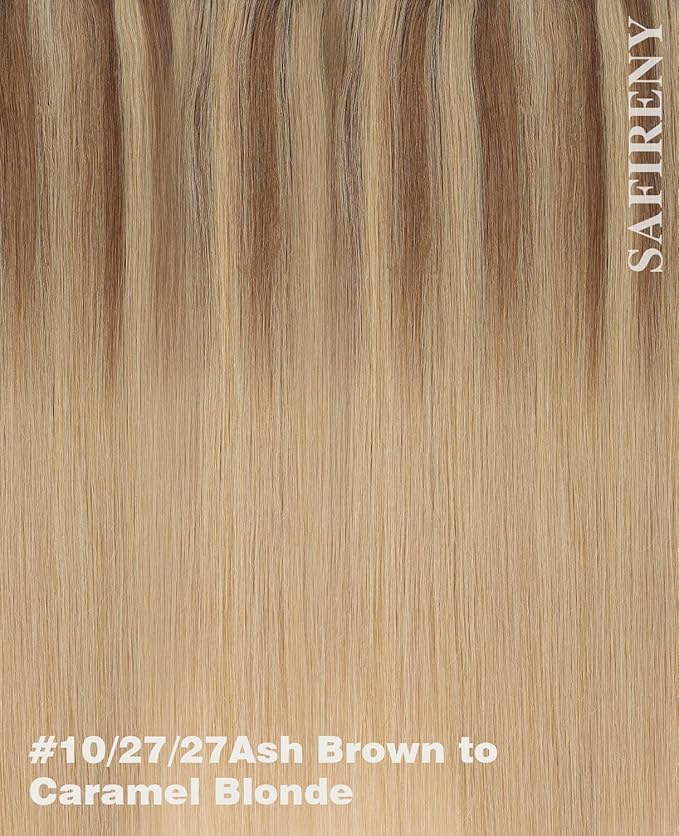 Clip in Hair Extensions Real Human Hair Remy Clip in Extensions 16 Inch 7pcs 140g Ash Brown to Caramel Blonde Hair Extensions (#10/27/27,16'')