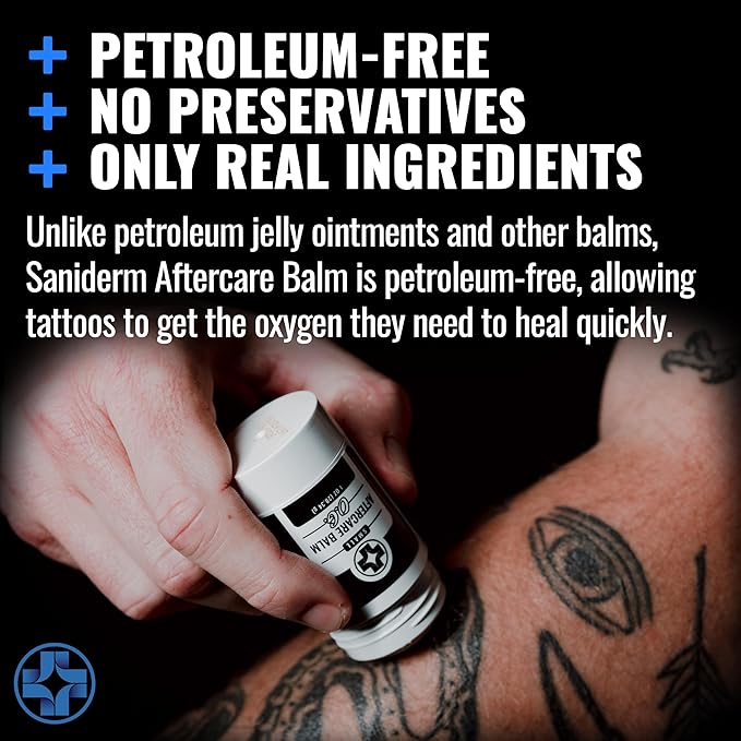 Saniderm Original Tattoo Aftercare Balm - Small (1.0 oz) – Petroleum-Free, Fragrance-Free Natural Tattoo Moisturizer Made with Hydrating Shea Butter – Heals New Tattoos, Rejuvenates Old Tattoos