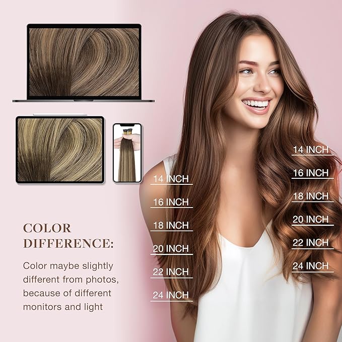 GOO GOO I Tip Hair Extensions, Real Human Hair, 20inch 50g, Cold Fusion I Tip, Invisible Remy, 4/26/4 Balayage Chocolate Brown to Honey Blonde