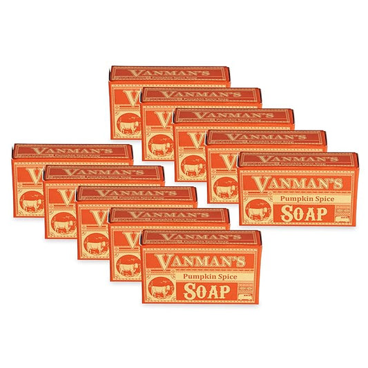 VanMan Pumpkin Spice Body Soap - Grass Fed Finished Suet Beef Tallow & Pumpkin Puree - Nourishing, Hydrating & Moisturizing Natural Bar Soap with Essential Oils - Autumn Scent - 3.8 oz Bar (10 Pack)