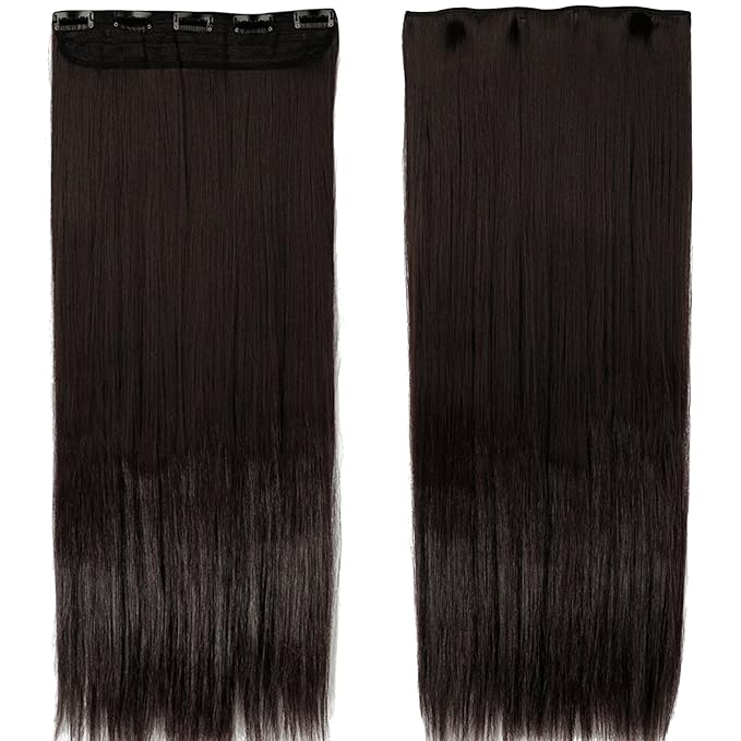 S-noilite 26" Straight Curly 3/4 Full Head One Piece 5clips Clip in Hair Extensions Long Poplar Style for Women Gifts 22colors (26" - Straight, dark brown)