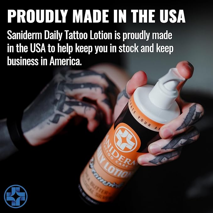 Saniderm Daily Tattoo Lotion (12 oz) – Premium, Organic Long-term Skin Care and Tattoo Aftercare for Vibrant Tattoos – Moisturizing Lotion for Tattooed Skin