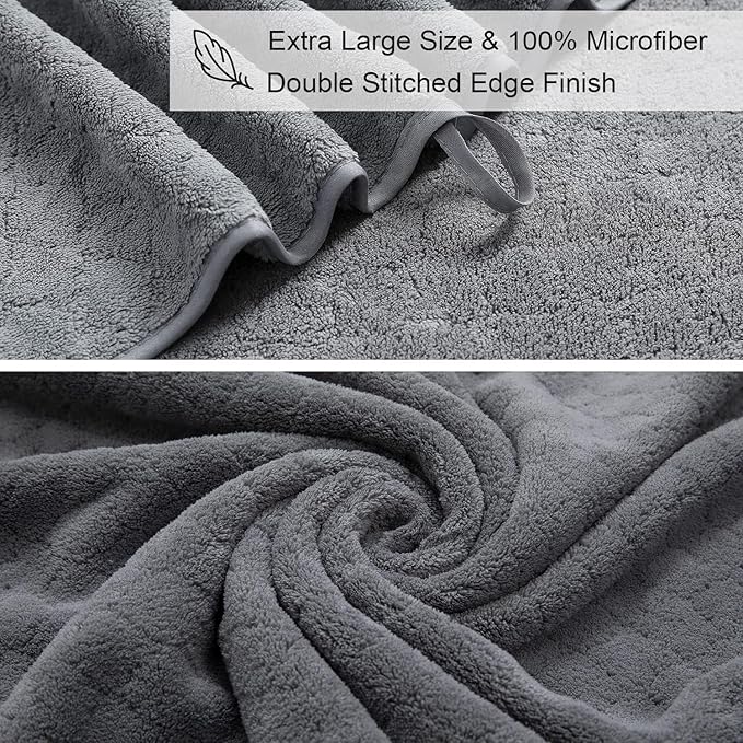 Ycosy 8-Piece Bath Towels Set,2 Oversized Bath Sheet,2 Hand Towels and 4 Washcloths - 600 GSM Soft Microfiber Highly Absorbent Quick Dry Bath Sheet Collection for Bathroom Hotel and Spa,Grey