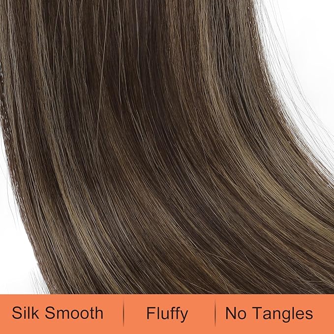 SEIKEA Ponytail Extensions Drawstring Long Straight Fake Pony Tail Natural Soft Clip in Hair Extension Synthetic Heat Resistant Hairpiece 20 Inch Chocolate Brown with Highlights