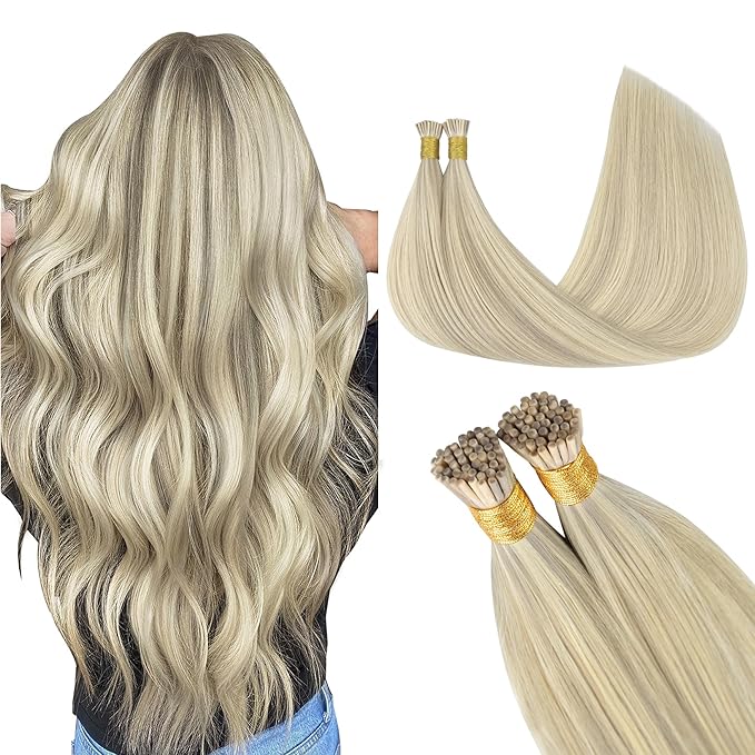 GOO GOO I Tip Hair Extensions, Real Human Hair, 20inch 50g, Cold Fusion, Invisible Remy, 17A/60A Ash Blonde Highlighted Platinum Blonde