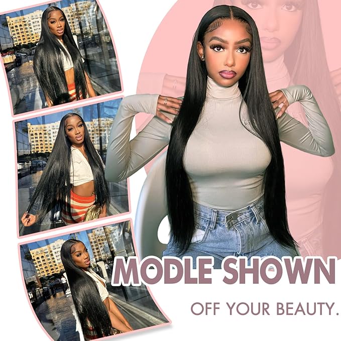 13x6 Lace Front Wigs Human Hair Pre Plucked Glueless Wigs Human Hair 200 Density Straight HD Transparent Lace Frontal Wigs for Women Wigs Human Hair 28Inch Natural Color