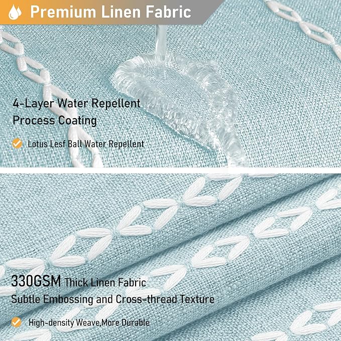 BTTN Extra Long Shower Curtain - 72x84 Long Boho Chic Striped Tassel Linen Fabric Shower Curtain Set with Hook, Tall Modern Farmhouse Cute Heavy Duty Cloth Shower Curtains for Bathroom - Fog Blue