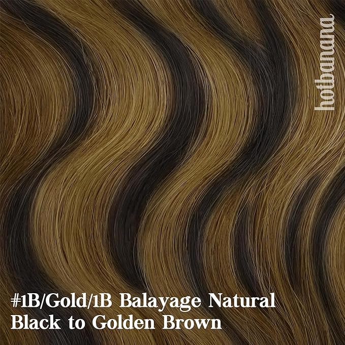 HOTBANANA Human Hair Clip in Hair Extensions, Balayage Natural Black to Golden Brown 120g Clip in Hair Extensions Real Human Hair Straight Remy Hair Clip Ins 18 Inch 7pcs
