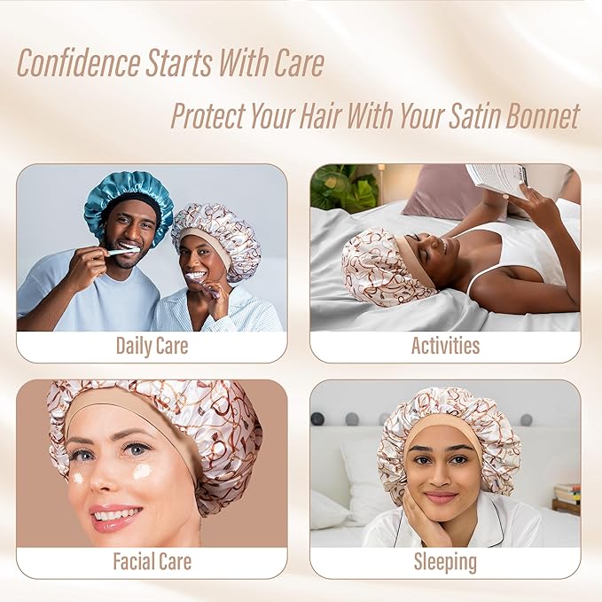 CAPLORD Double Sided Satin Bonnet for Sleeping - Adjustable Silk Sleep Cap for Women and Men