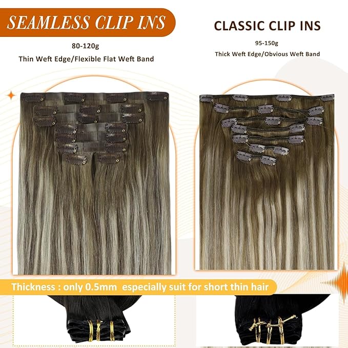 Full Shine Balayage Clip in Hair Extensions 22 Inch Ash Brown to Platinum Blonde Seamless Hair Extensions Clip in Long Hair for Women 8 PCS 120 G
