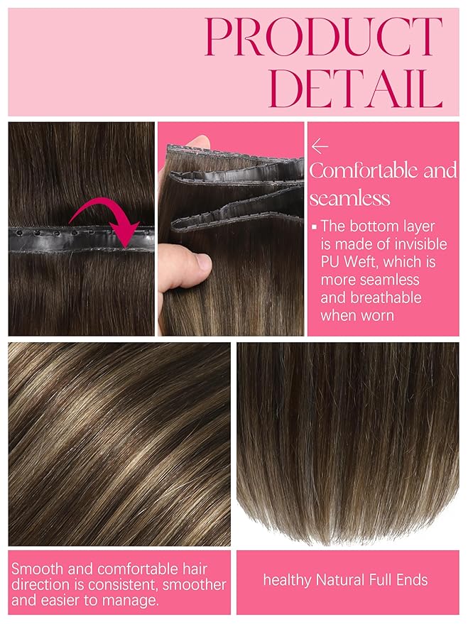 Lacer 20 Inch Brown Double Invisible OVO Remy Hair Extensions Butterfly Weft Human Hair Chestnut Brown Mixed Dark Brown With Dark Brown Roots Sew In Hair Extensions Glueless 100G 31.5"