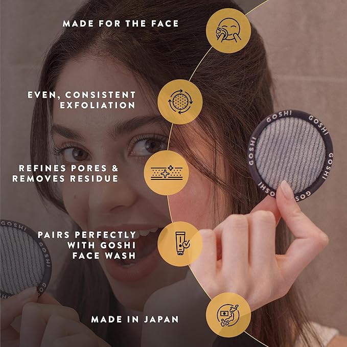 GOSHI Exfoliating Complexion Pads - Reusable, Rapid-Drying, Soft Exfoliating Face Scrubber for All Skin Types - Red - Made in Japan