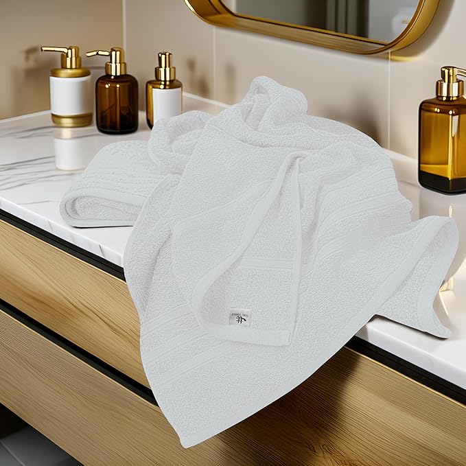 Tens Towels Pack of 4 Soft Bath Towels, 100% Cotton, 27 x 54 Inches, Lightweight & Quick-Dry, Ideal for Daily Bathroom Use, Practical & Comfortable, White
