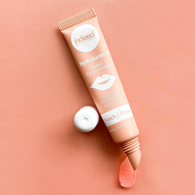 INDEED LABS Hydraluron + Tinted Lip Treatment, Hydrating Anti-Aging Lip Balm Treatment for Smooth Lips with Natural, Subtle Color, 9ml (Peach)
