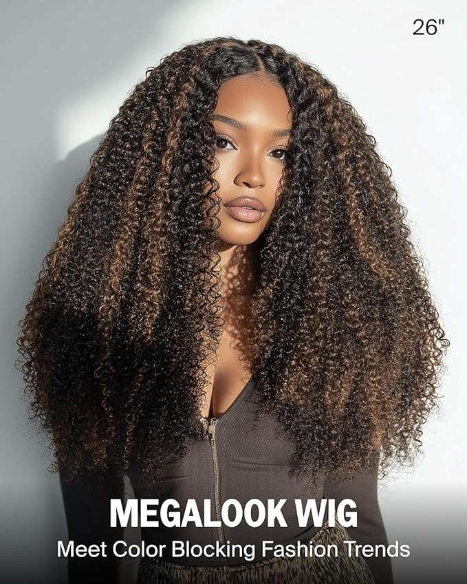 Megalook Ombre Deep Wave Glueless Wigs Human Hair Pre Plucked Pre Cut 5x6 HD Lace Closure Curly Human Hair Wig for Black Women Wear and Go Glueless Wigs Human Hair Pre Bleached Knots 24 Inch 1B/27