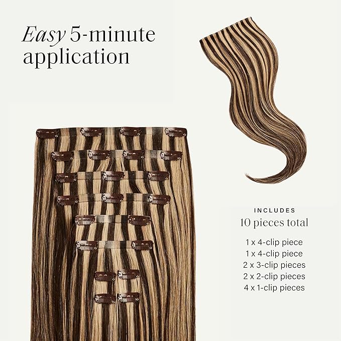 Luxy 100% Remy Human Hair - Seamless Clip-In Hair Extensions - Multi-Dimensional Color for Natural Blending, Adds Volume & Length 180 grams 20" Mocha Brown Highlights