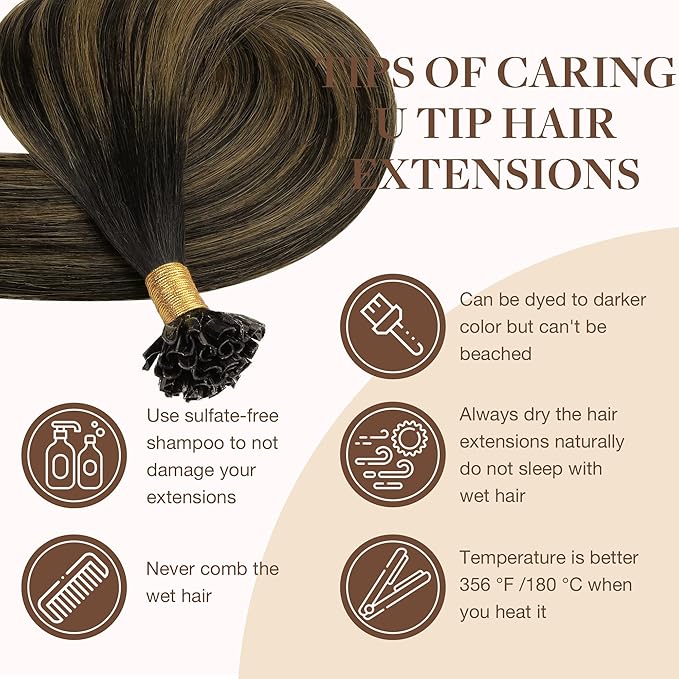GOO GOO U Tip Hair Extensions Real Human Hair, 14inch 50g 50S, Hot Fusion U Tip Hair Extensions, Invisible Remy Hair Extensions, 1B/6/1B Balayage Natural Black to Chestnut Brown