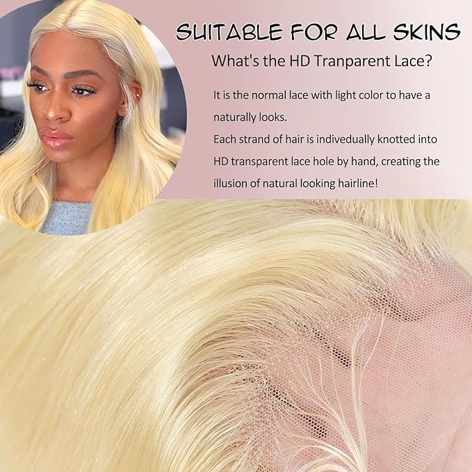 613 Lace Front Wig Human Hair 200 Density 613 13x6 Lace Front Wig Human Hair Body Wave 613 HD Lace Frontal Wig (34 Inch)