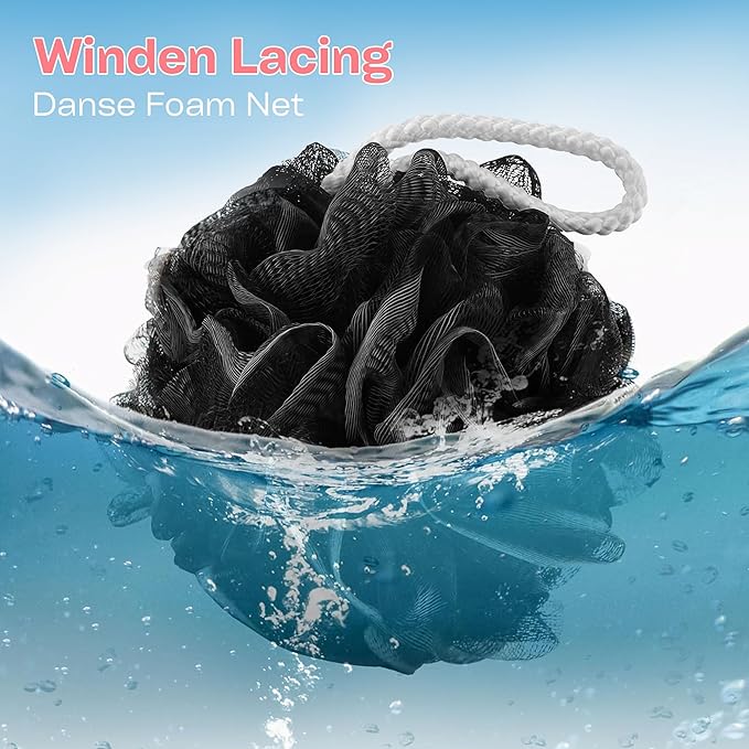 Bath Loofah Sponge Pack of 4-75g Black Color Mesh Shower Pouf for Women & Men, Loofah Exfoliating Body Scrubber & Bath Sponges – Gentle Shower scrunchies for Smooth Skin Care