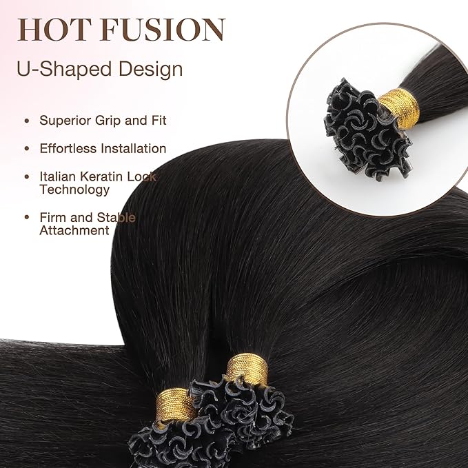 GOO GOO U Tip Real Human Hair Extensions, 22inch 50g 50S, Hot Fusion, Invisible Remy, 1B Natural Black