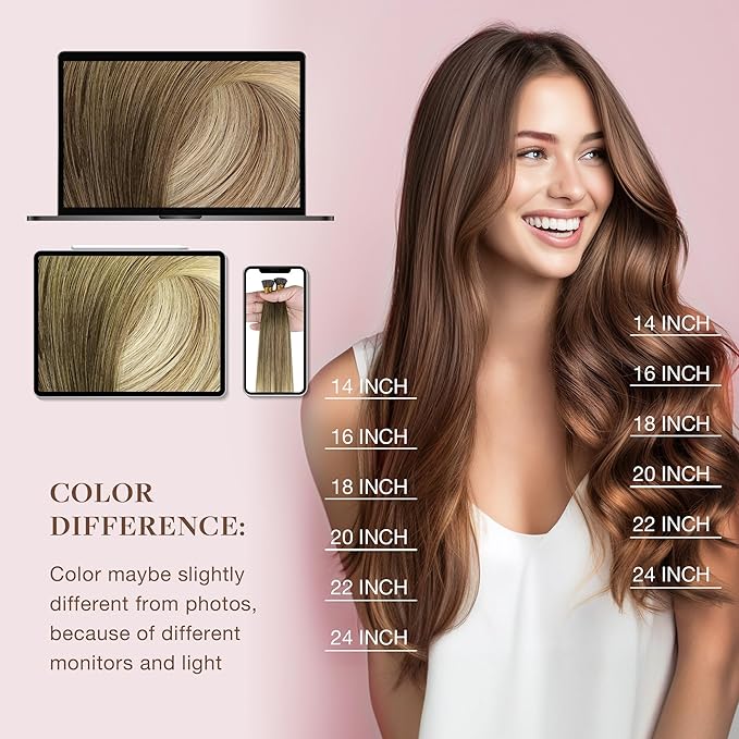 GOO GOO I Tip Hair Extensions, Real Human Hair, 14inch 50g 100S, Cold Fusion I Tip, Invisible Remy, 3/8/613 Balayage Walnut Brown to Ash Brown and Bleach Blonde