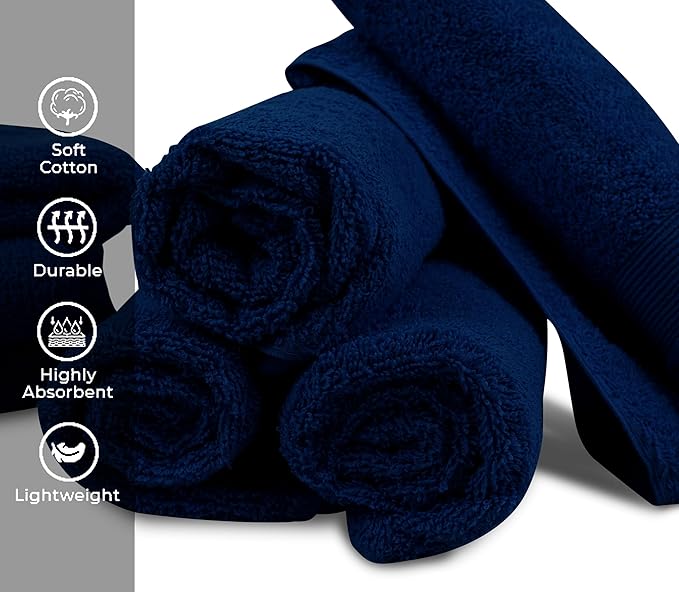 Premium Hand Towels Pack of 6 (16" x 30”) 100% Combed Ring Spun Cotton | Highly Absorbent Hand Towels Set | Ultra Soft for Home, Gym & Spa (Navy Blue)