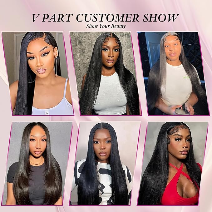 V Part Wig Human Hair Straight Human Hair Wigs Upgrade U Part Human Hair Wig for Women No Leave Out No Sew In 200% Density Natural Color 22 Inch